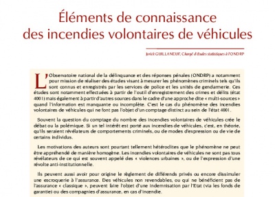 Eléments de connaissance des incendies volontaires de véhicules