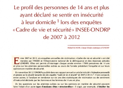 Le profil des personnes de 14 ans et plus ayant déclaré se sentir en insécurité à leur domicile